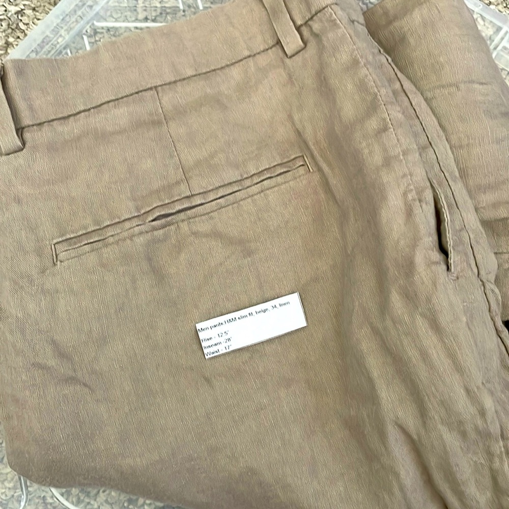 H&M Linen Slim Fit - 12.5”rise, 28”inseam, 17”waist